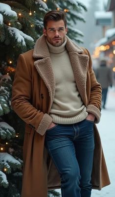 Manfinity Men's Woolen Coat With Double Breasted Buttons And Shearling Collar