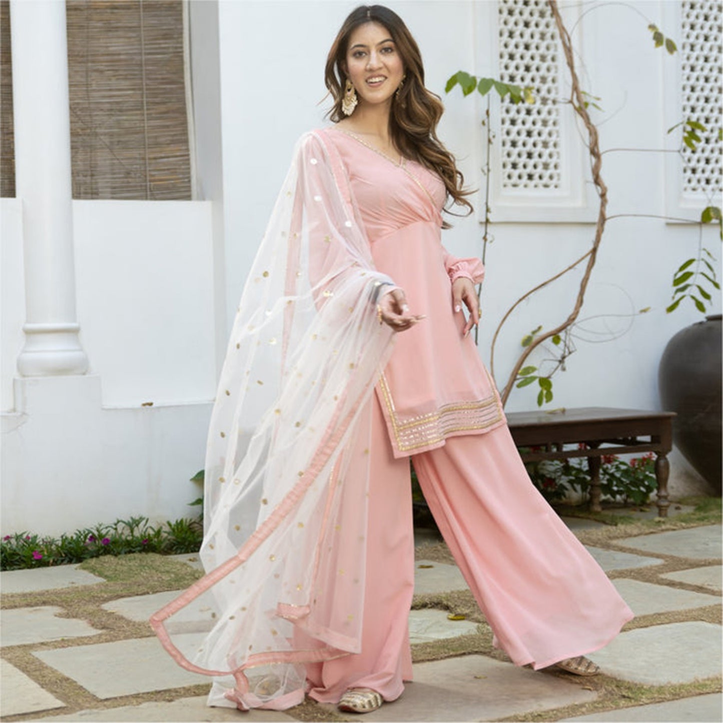 Baby Pink Kurta Flared Palazzo Set