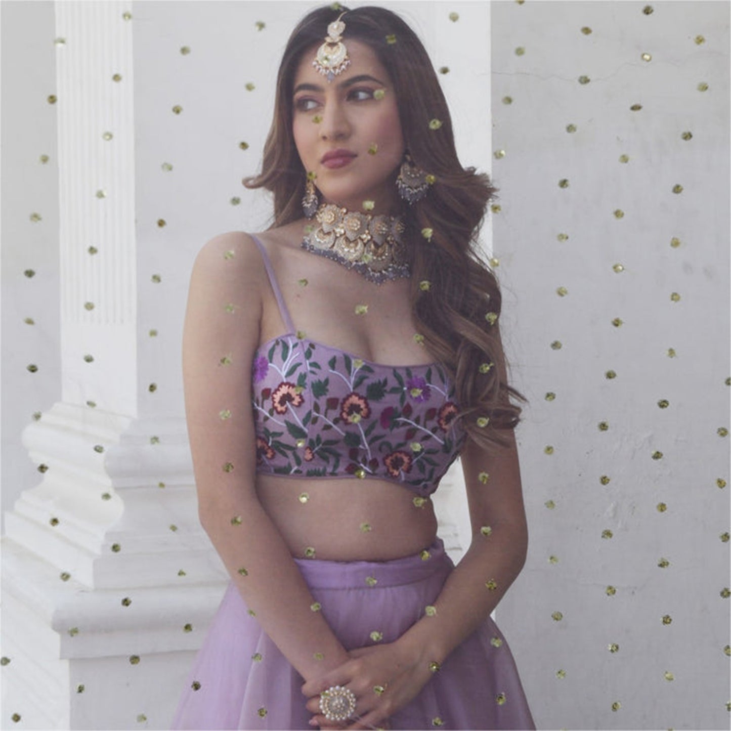 Lilac Embroidered Organza Lehenga Set