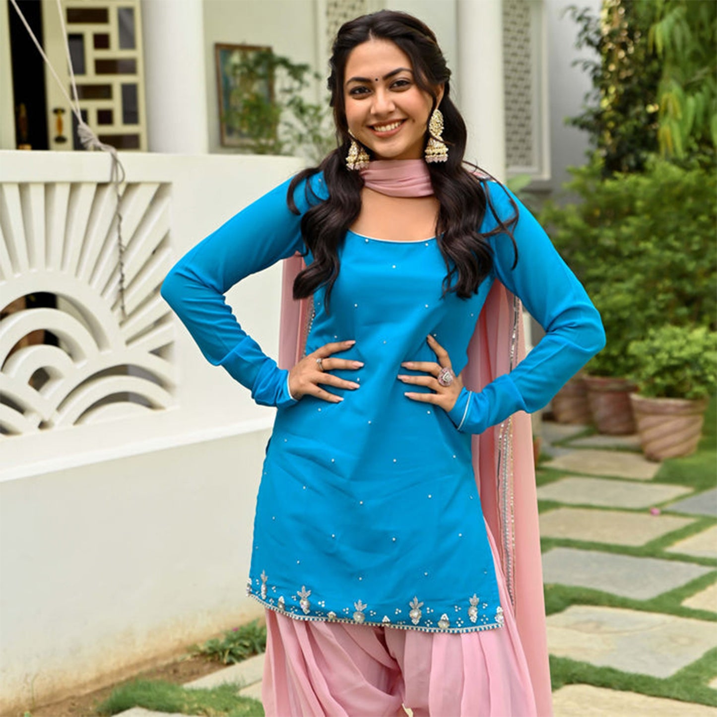 Blue and Pink Kurta Patiala Set