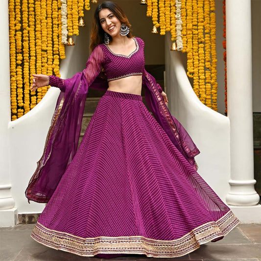 Purple Bandhni Lehenga Set