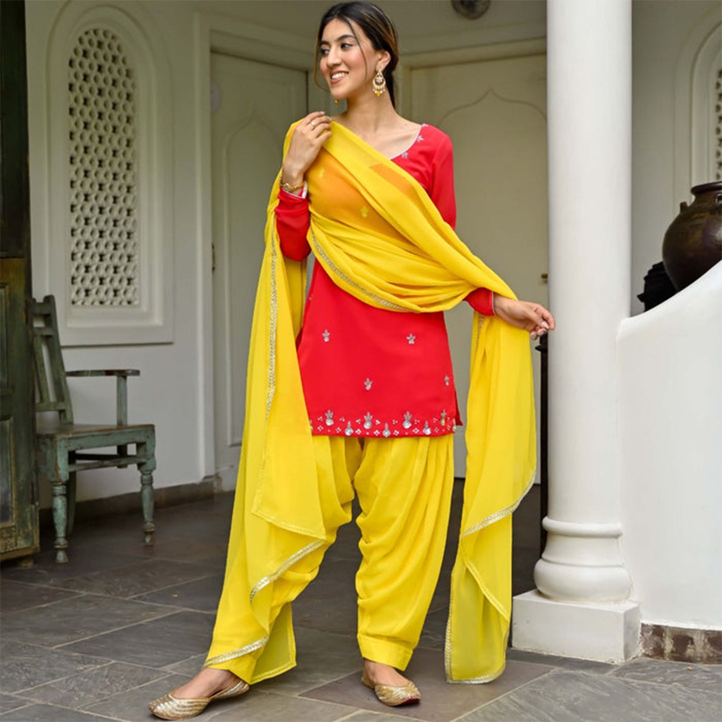 Pink and Yellow Kurta Patiala Set