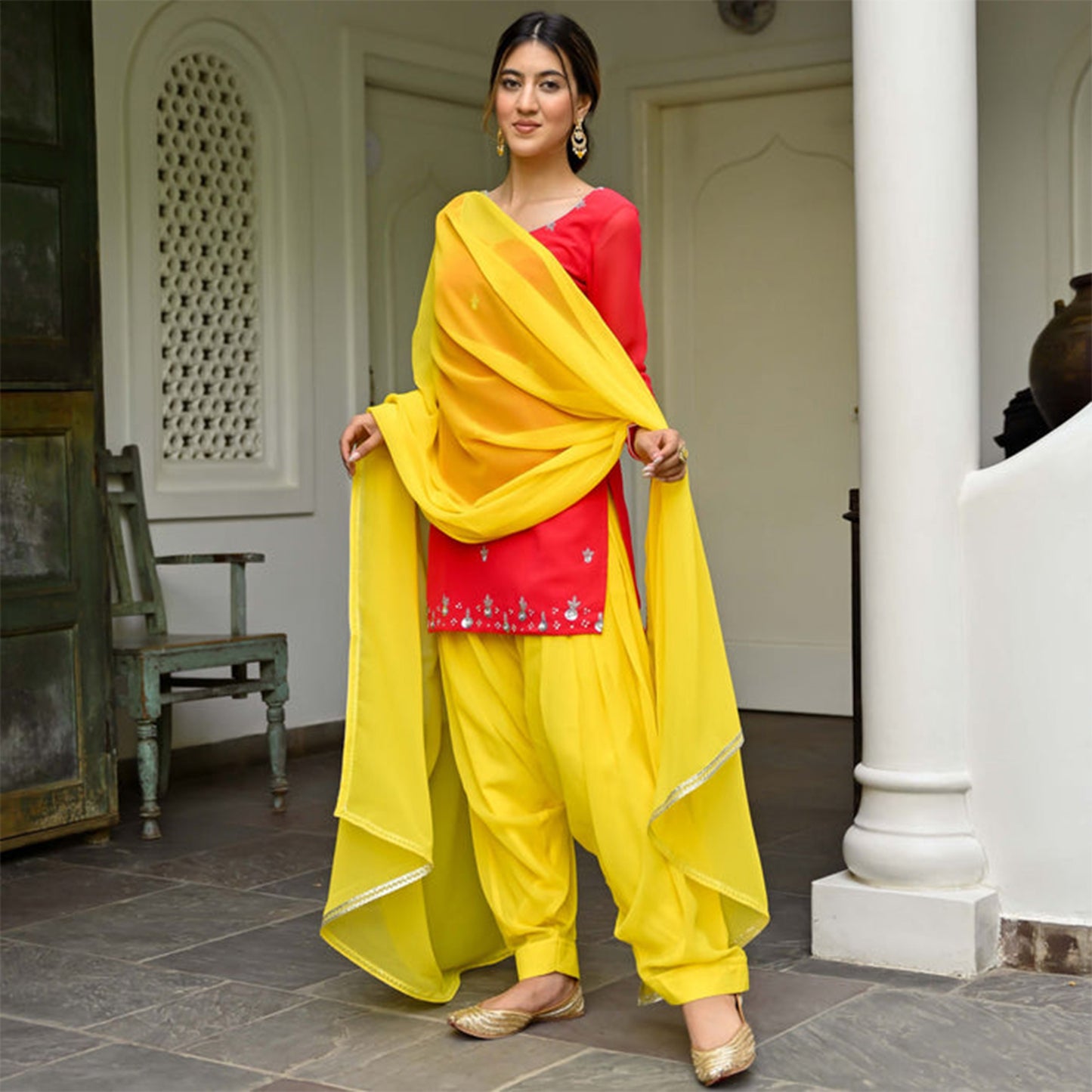 Pink and Yellow Kurta Patiala Set