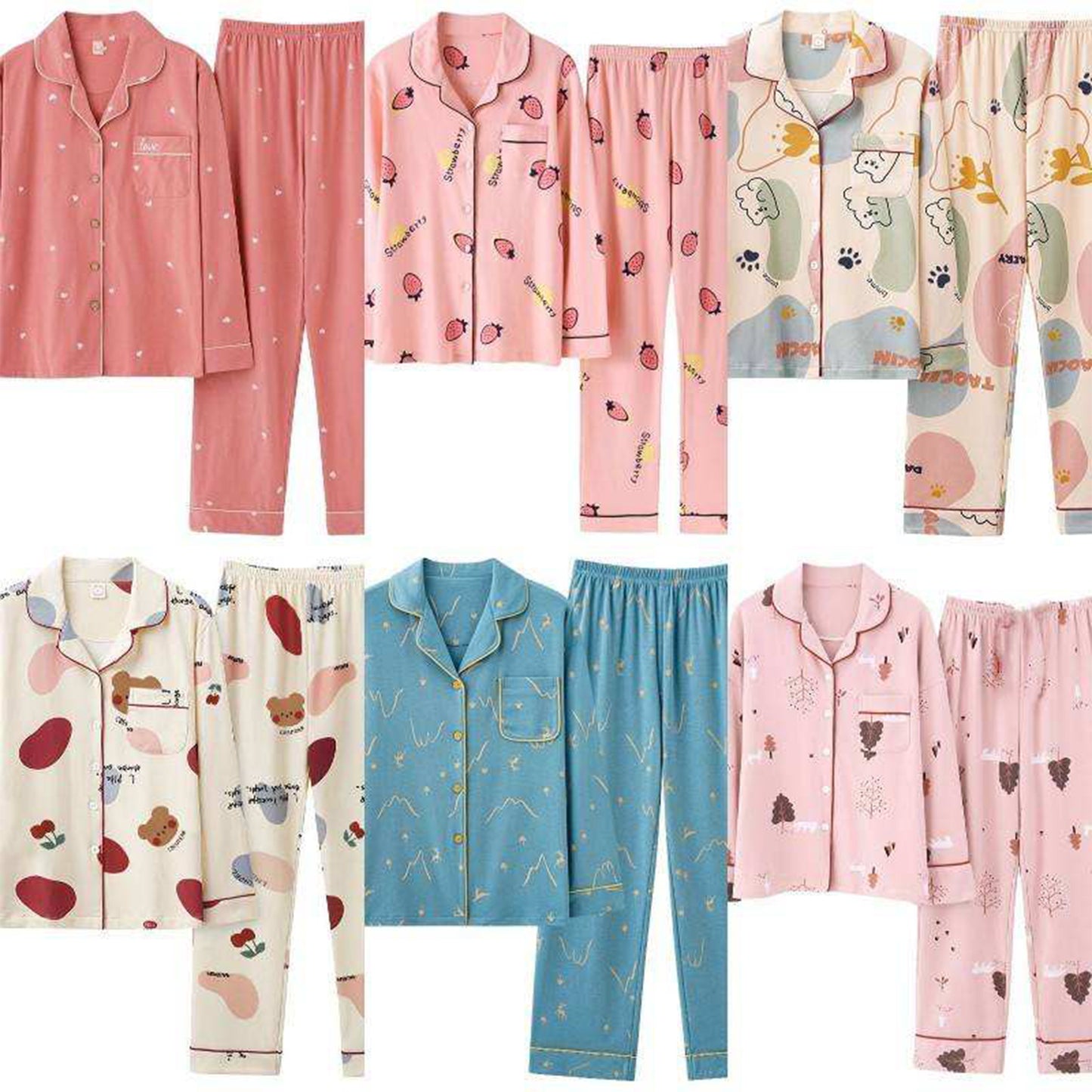 Fall Sleep Wear Lady 2 Piece Nightwear Cotton Printed Nighty Home Clothes Pyjama Designer Pajama Night Suit for Women