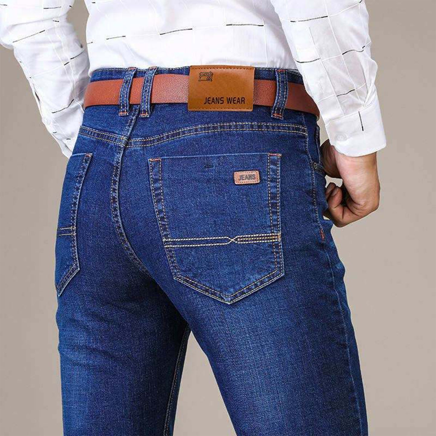 2024 New High Quality Men's Jeans Business Casual Light Blue Elastic Fashion Jeans Men's Brand Pants