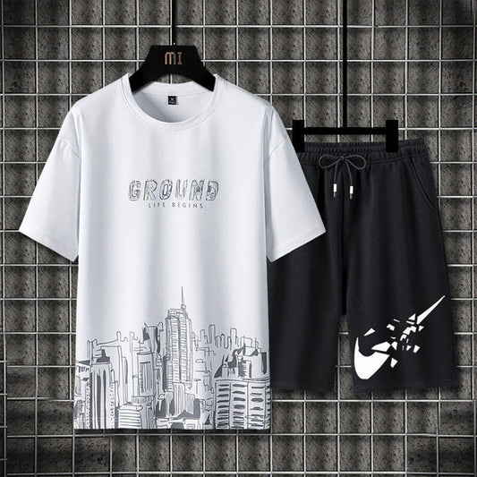 Men's Summer Short Sports Suit Leisure Short Sleeve Men's T-shirt And Shorts 2Pcs men's sets