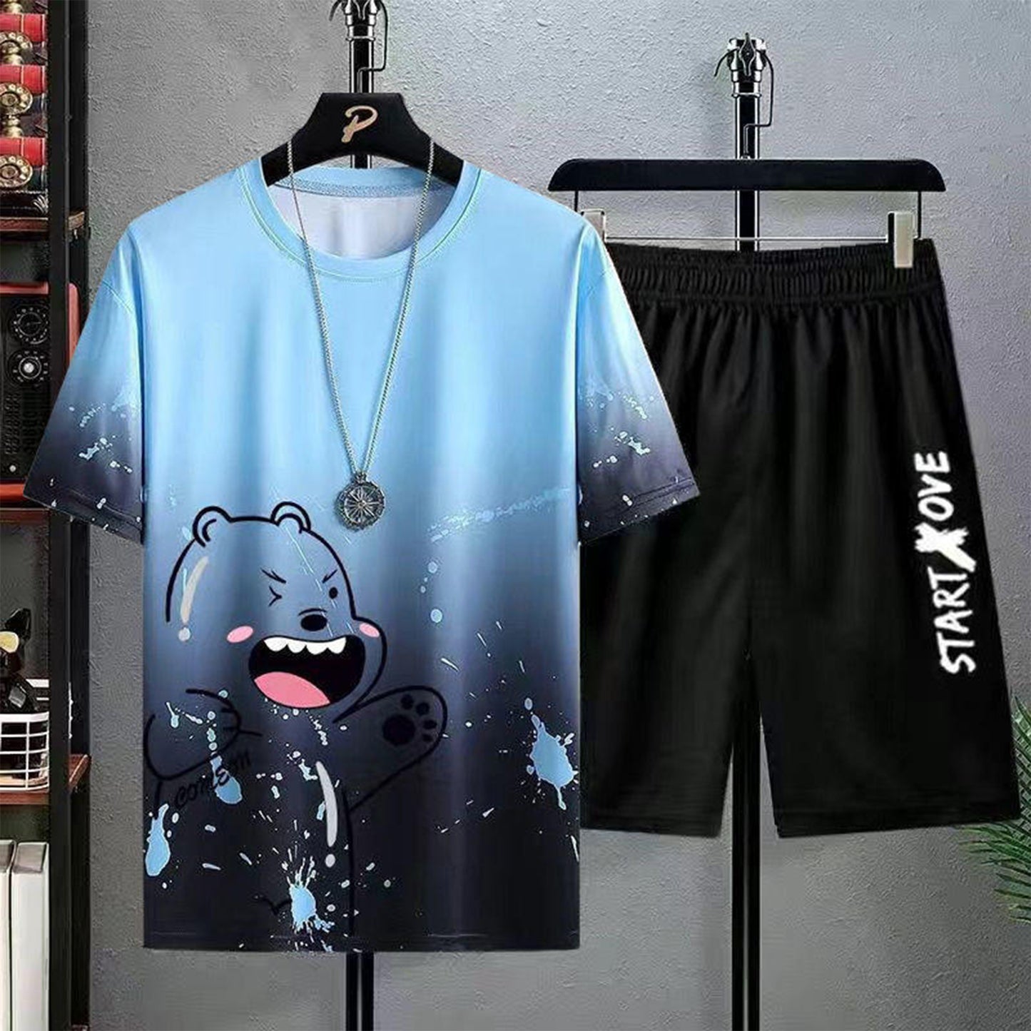 Men's Summer Short Sports Suit Leisure Short Sleeve Men's T-shirt And Shorts 2Pcs men's sets