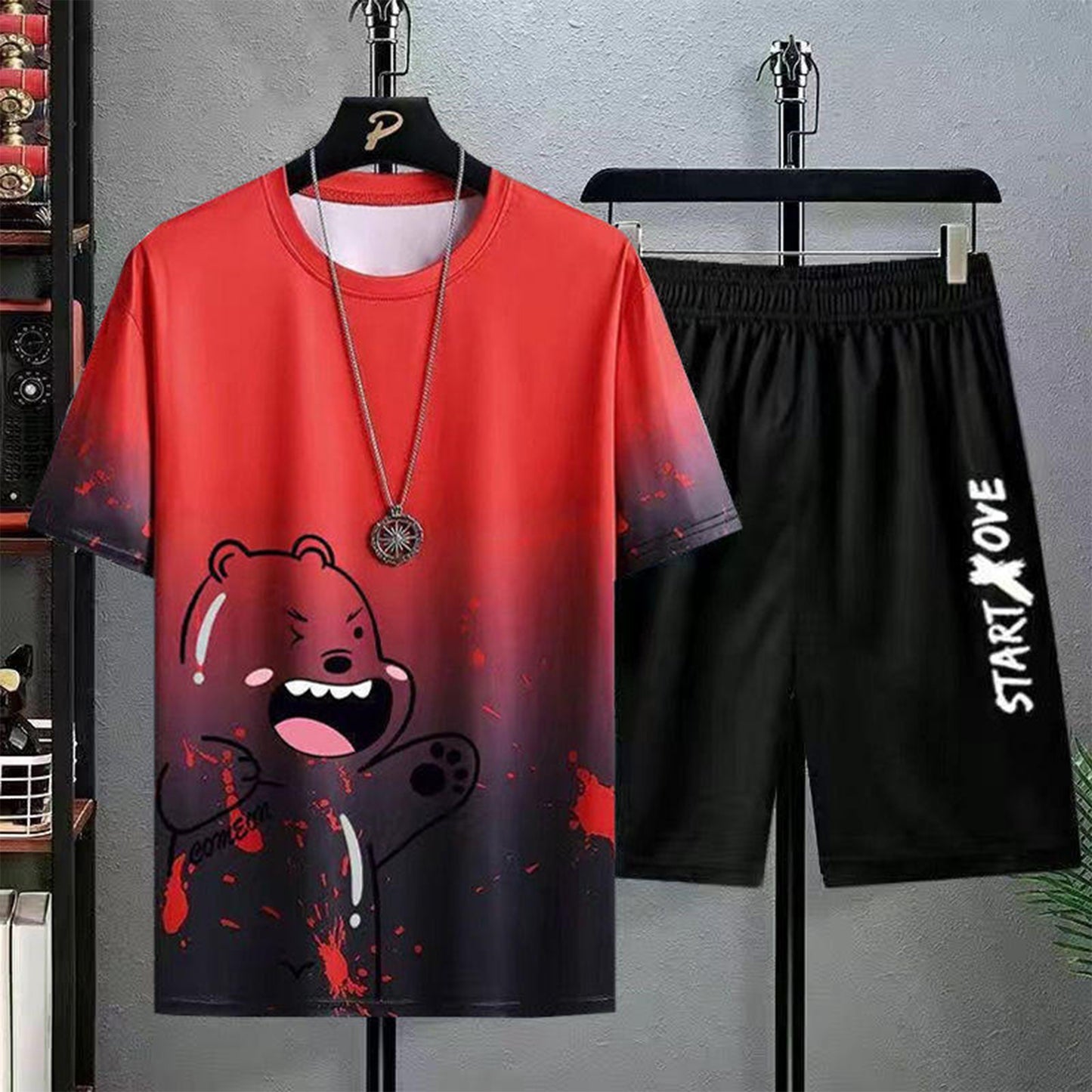 Men's Summer Short Sports Suit Leisure Short Sleeve Men's T-shirt And Shorts 2Pcs men's sets