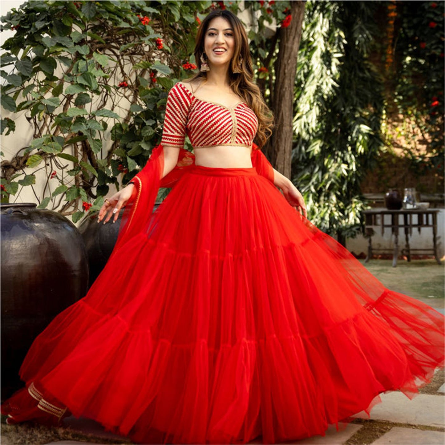 Red Net Gota Lehenga Set