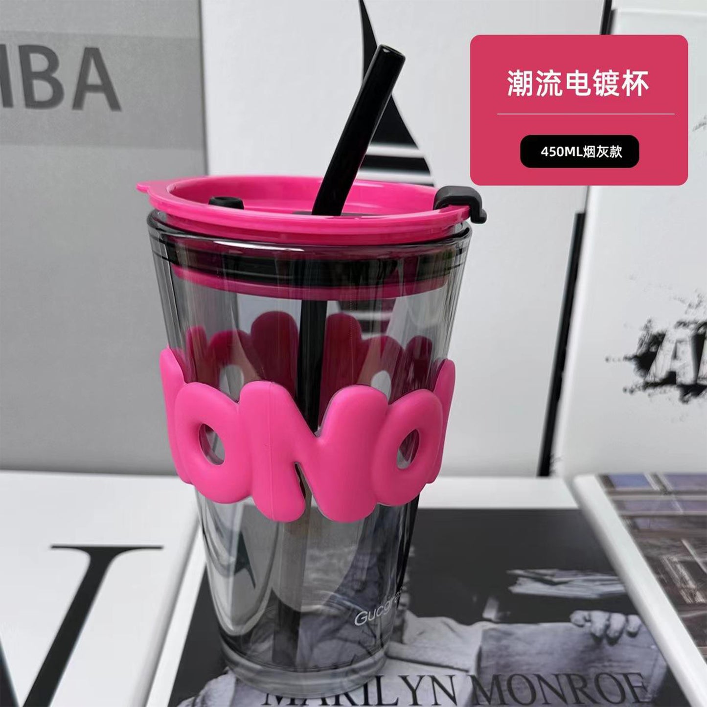 Summer Beautiful Glass Cup with Lid Straw Summer Home Drinking Cup Women's New 2024 Fruit Juice Milk Tea Coffee Cup