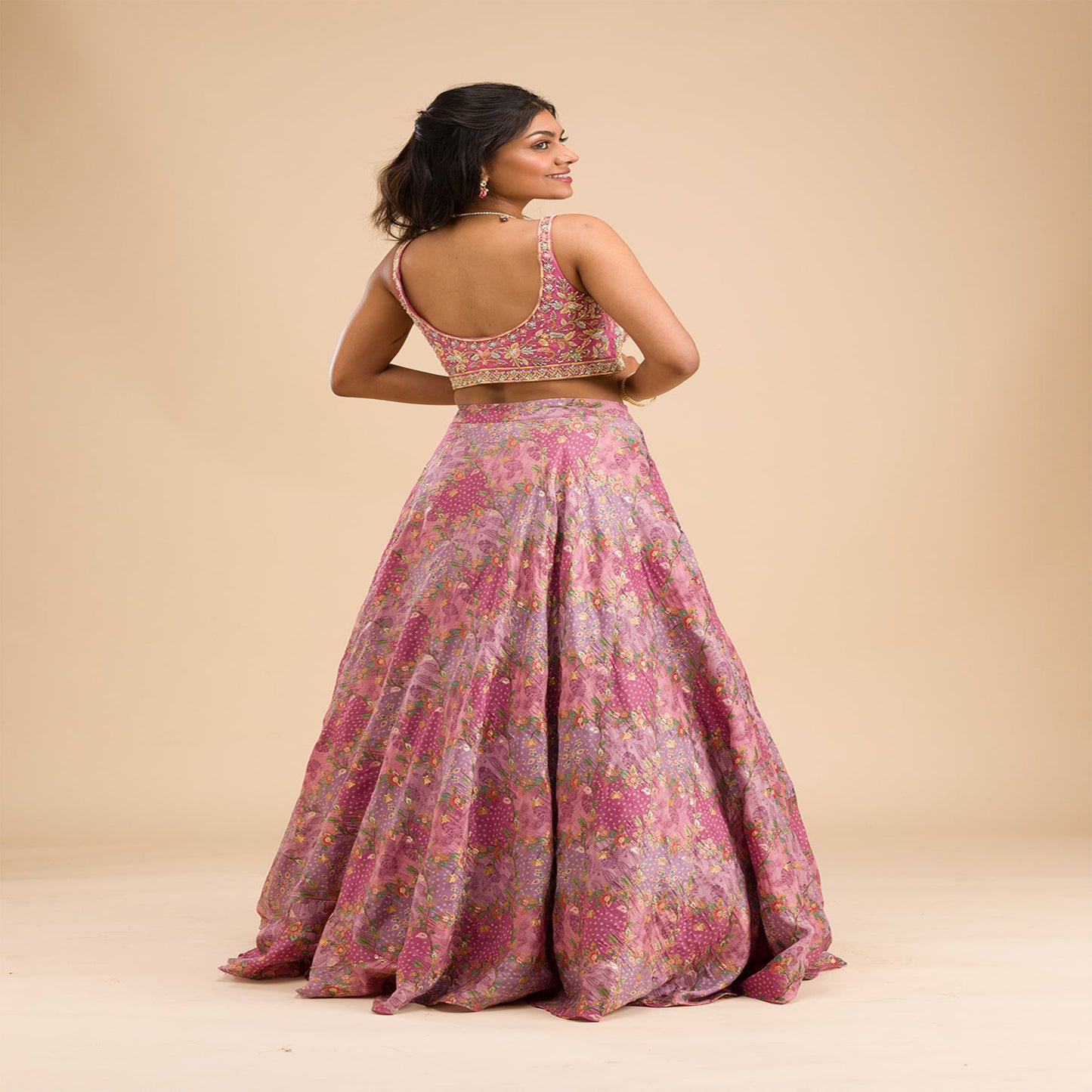 Onion Pink Printed Raw Silk Readymade Lehenga