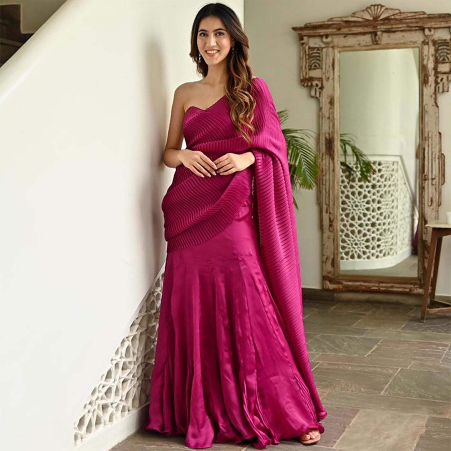 Pink Pleated Saree