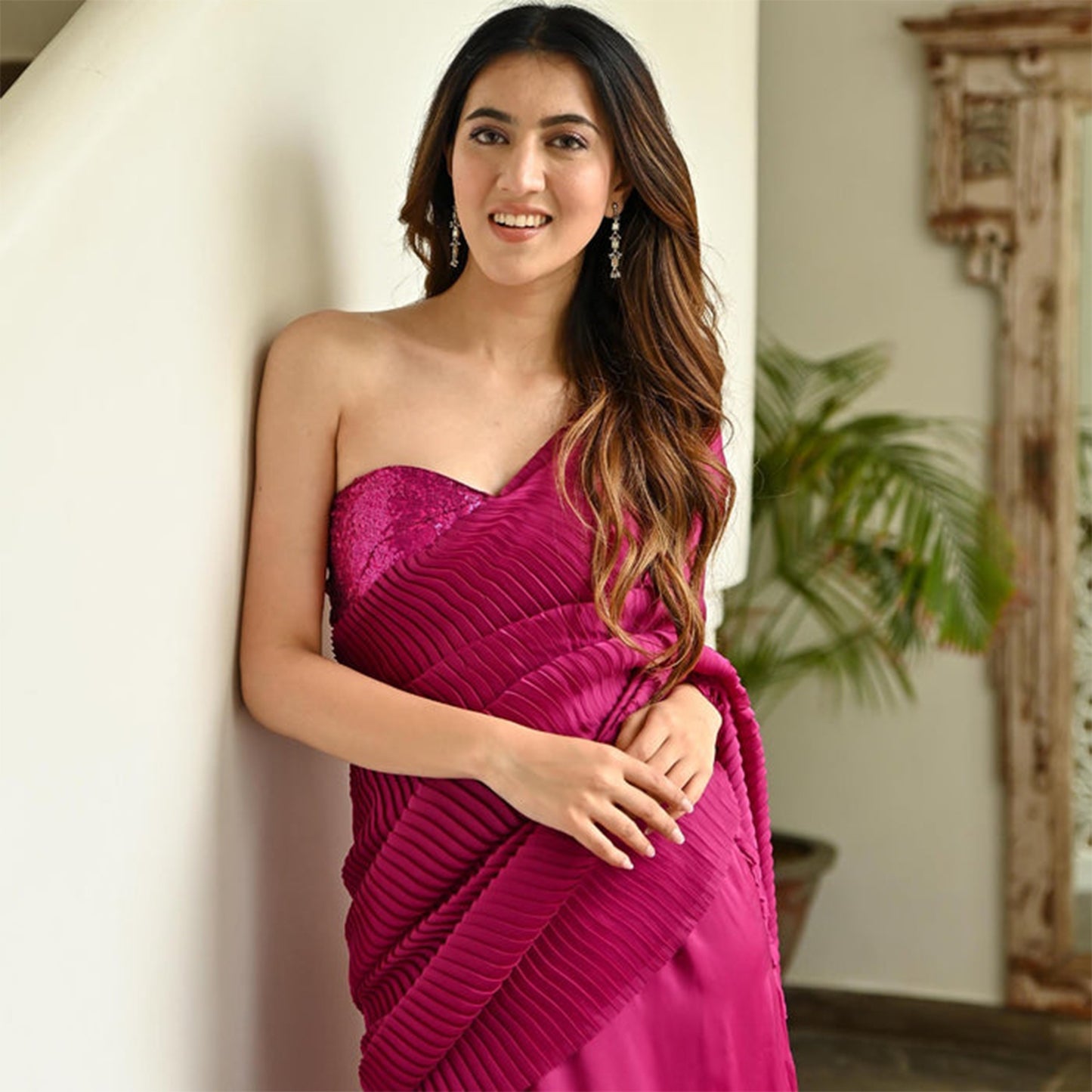 Pink Pleated Saree