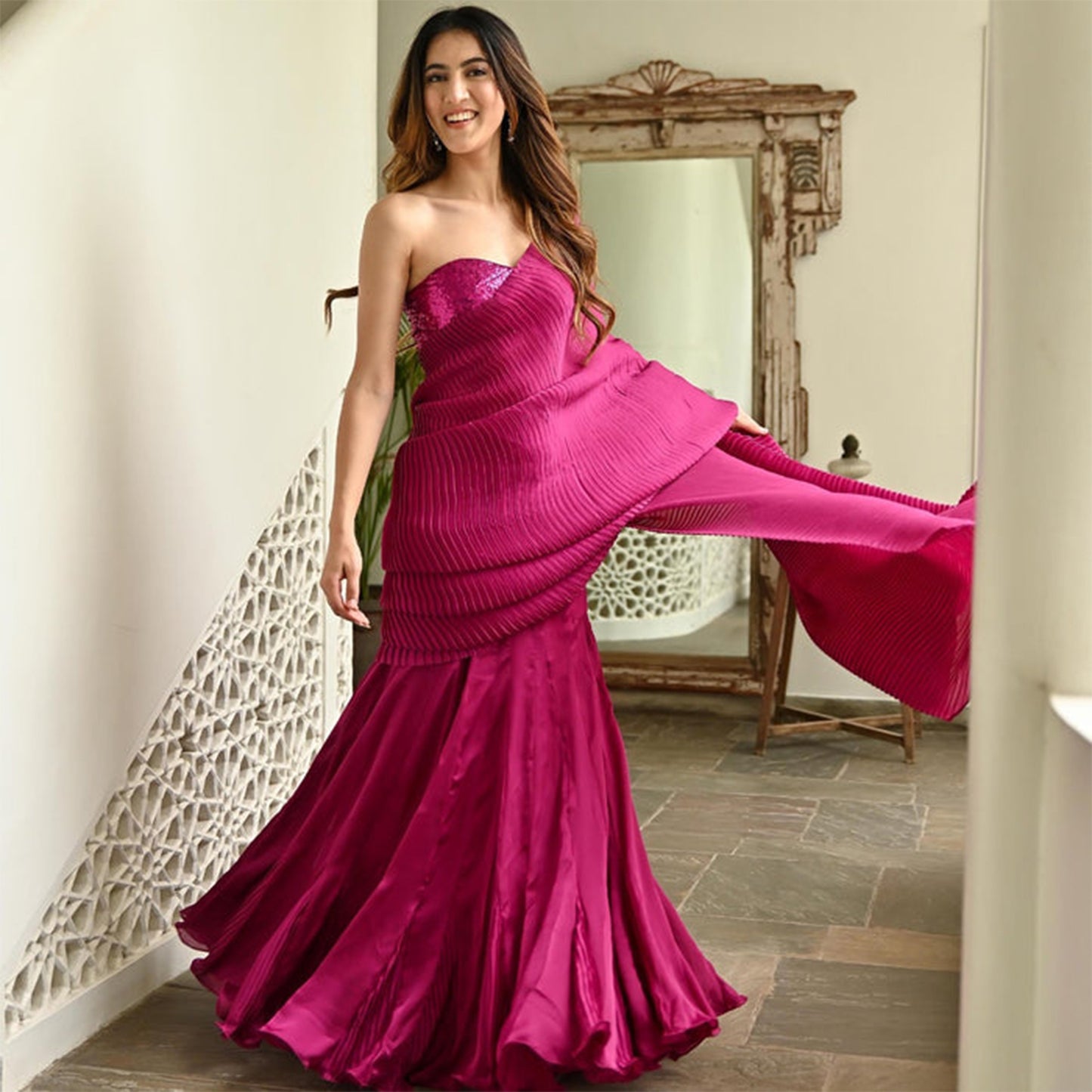 Pink Pleated Saree