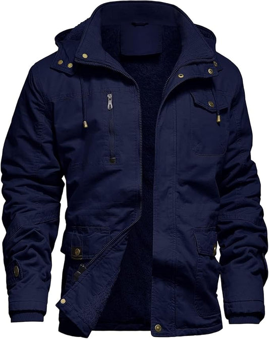 Men Multi Pockets Military Jackets Winter Hooded Long Warm Parkas Fleece Down Jackets New Male Outdoor Tooling Casual Jackets 3