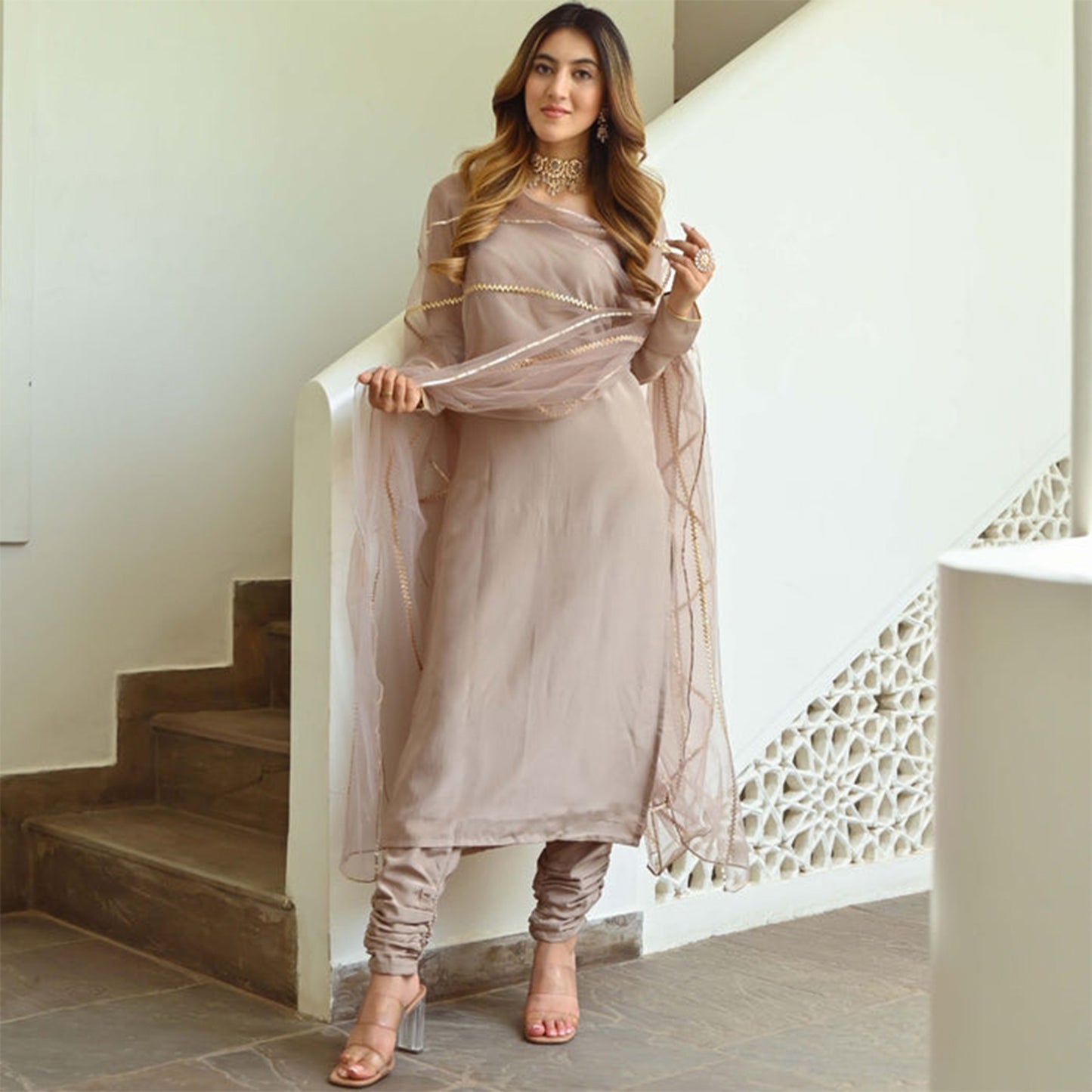 Beige Silk Kurta Set