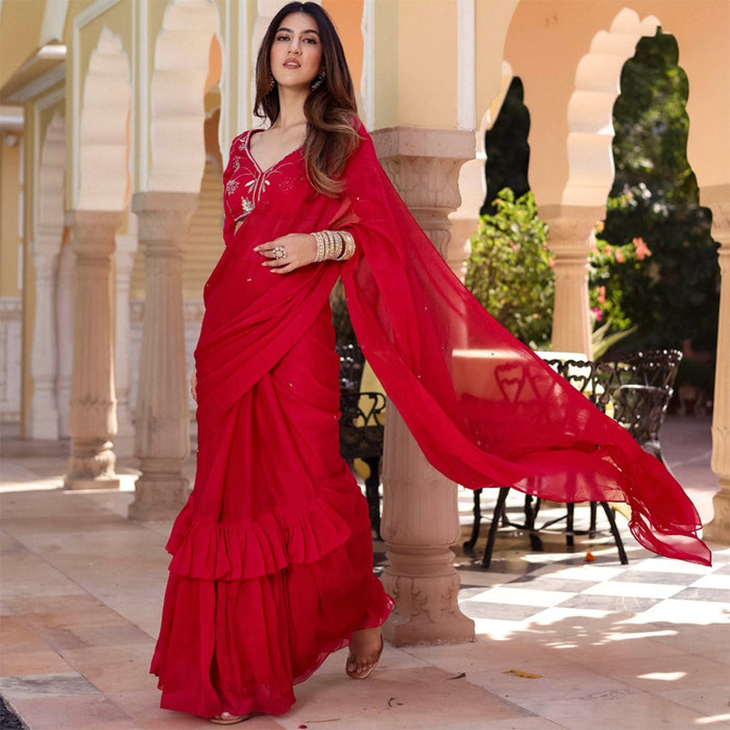 Pink Pre Draped Saree