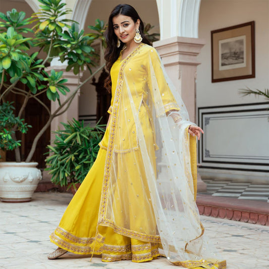 YELLOW SILK GHARARA SET