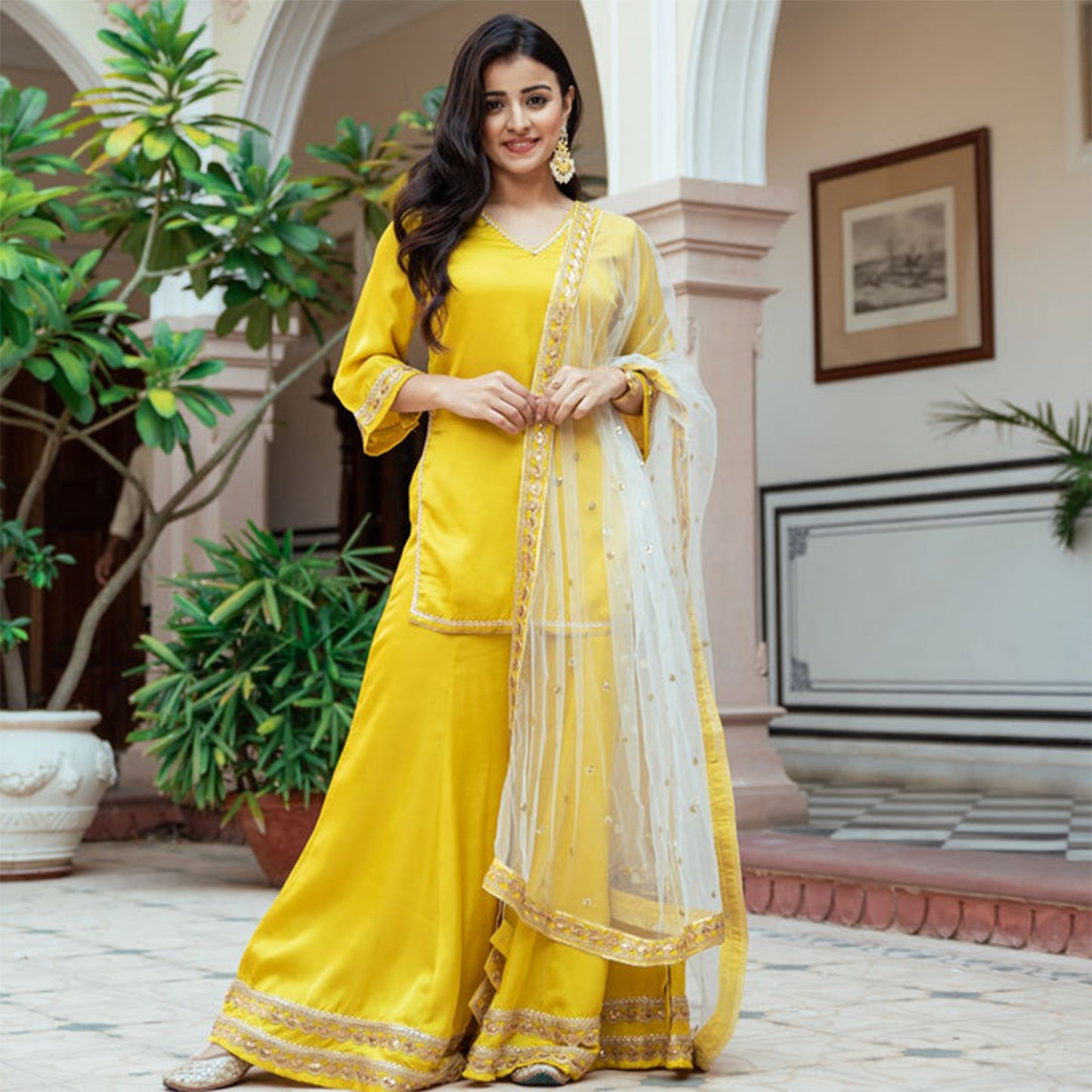 YELLOW SILK GHARARA SET