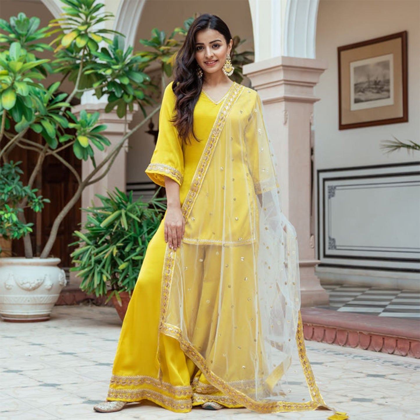 YELLOW SILK GHARARA SET