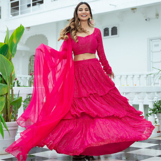 PINK LUREX TIERED LEHENGA SET