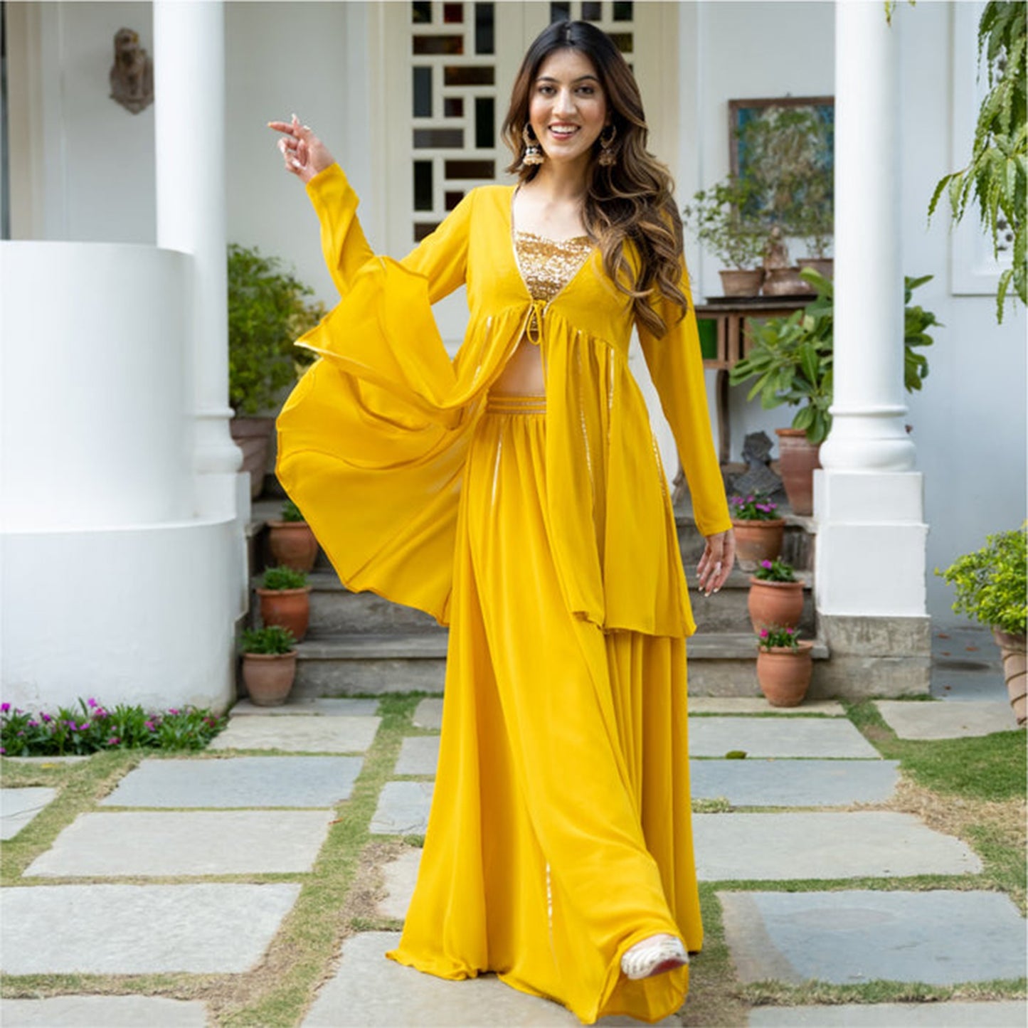 YELLOW GEORGETTE THREE PIECE SET