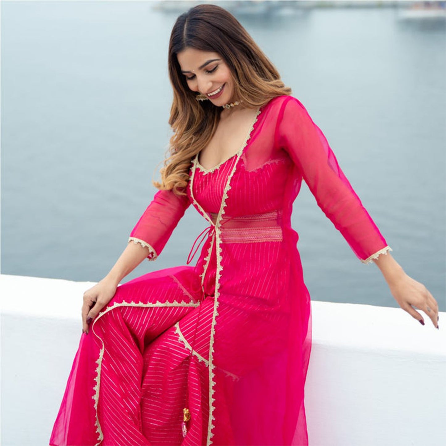 Magenta Cotton Lurex Co-ords Set