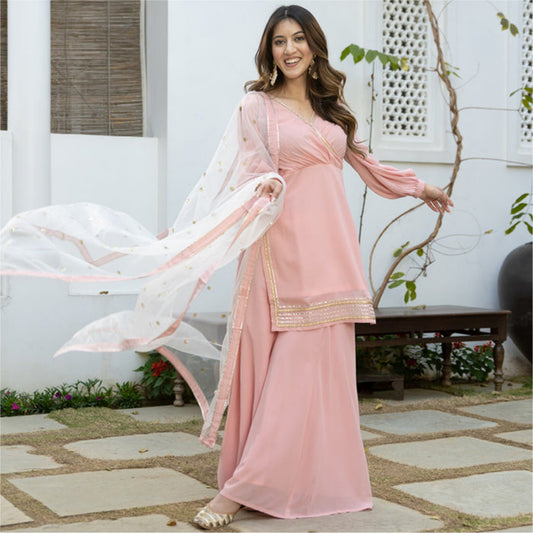 Baby Pink Kurta Flared Palazzo Set