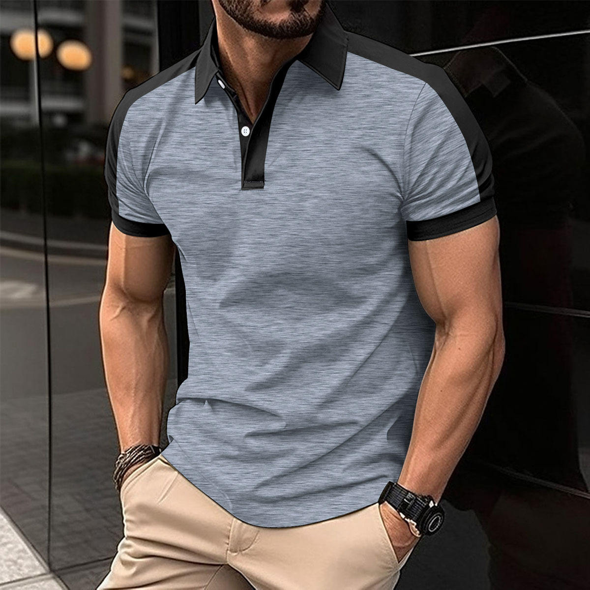 2025 Summer New Men's Casual Polo Shirt Fashion Lapel Button Business Color Matching Tops Outwear Short Sleeve T-shirt