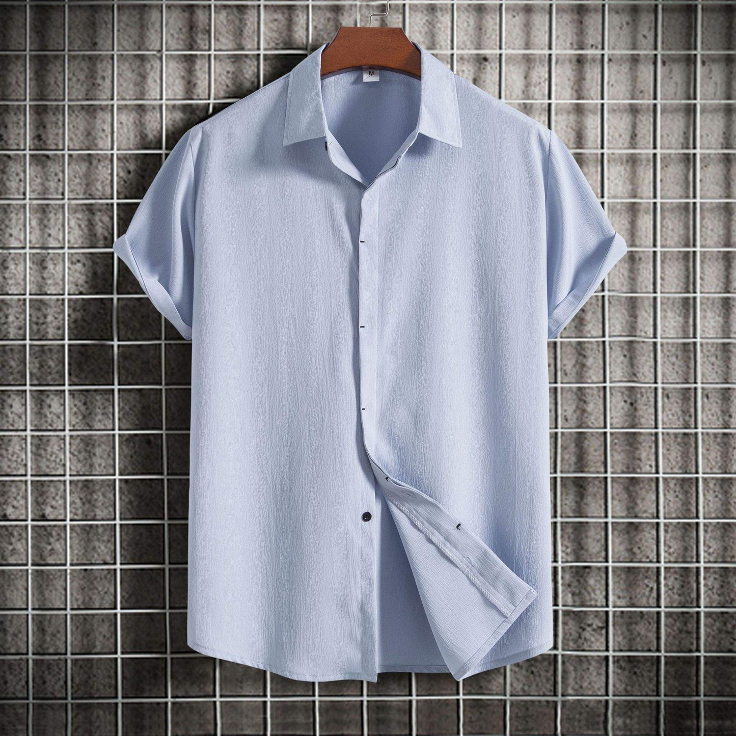 2025 Summer New Men's Short sleeved Shirt Loose Solid Button Short sleeved Lapel Top Cotton Linen Men's Shirt