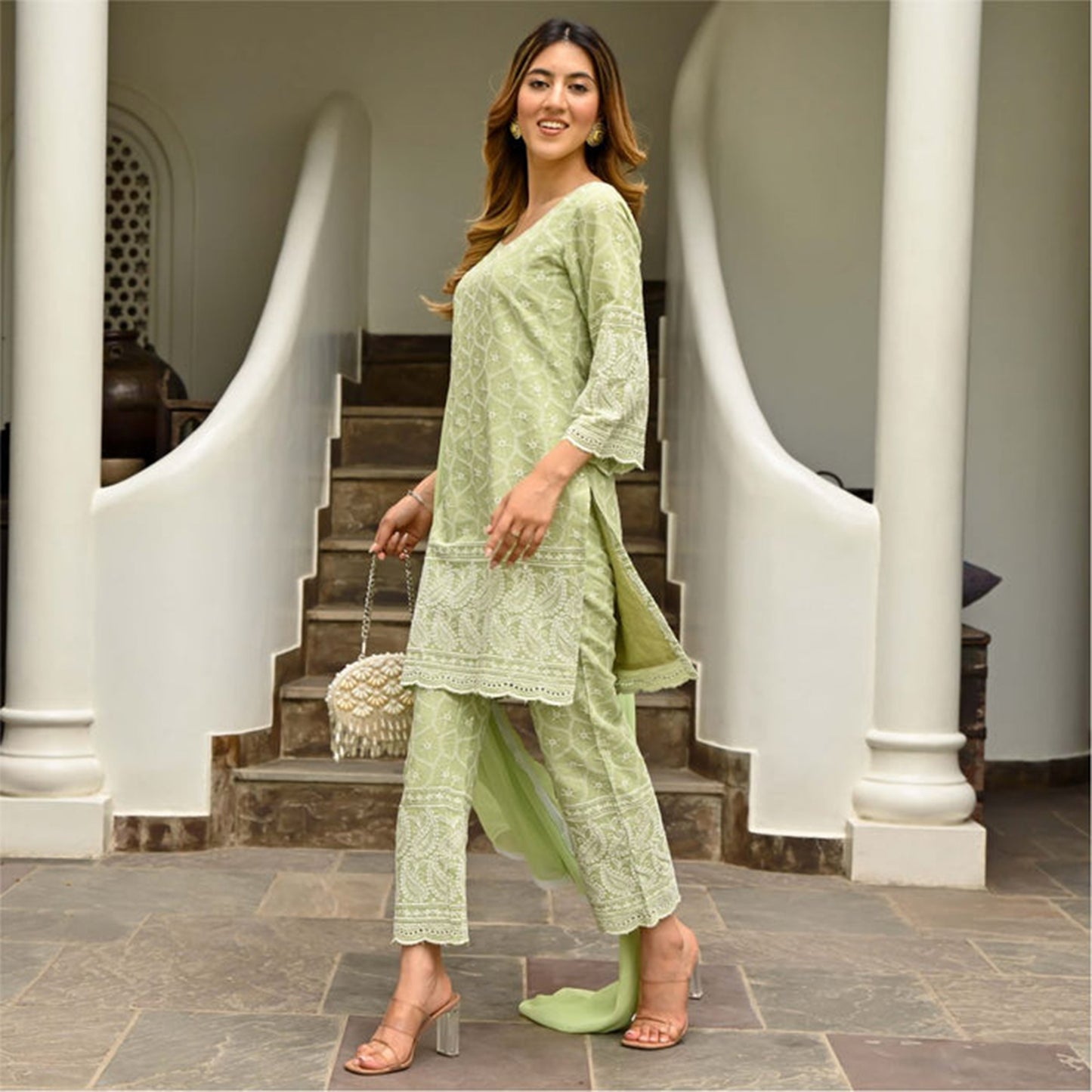 GREEN EMBROIDERED KURTA SET