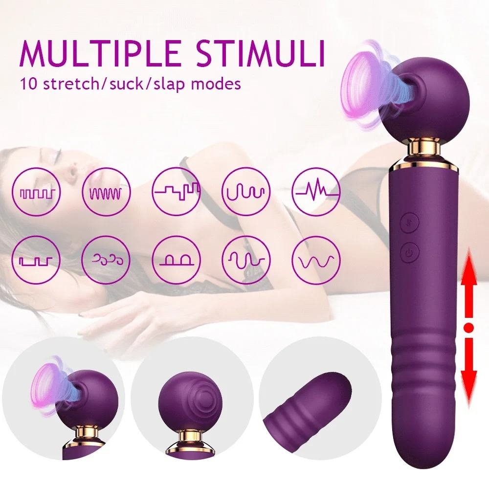 wholesale 10 frequency sucking telescoping tapping Double Stimulation electric handheld personal massager Vibrator woman sextoy