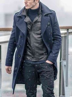 Men's Charcoal Trenchcoat, White Dress Shirt, Black Jeans, Charcoal Leather Desert Boots