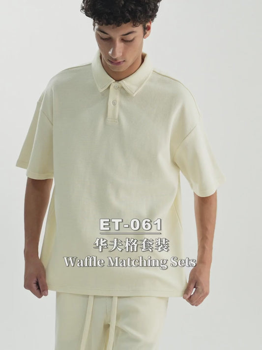 Summer 2 piece waffle polo shirts and shorts set luxury polo t shirt for men high quality