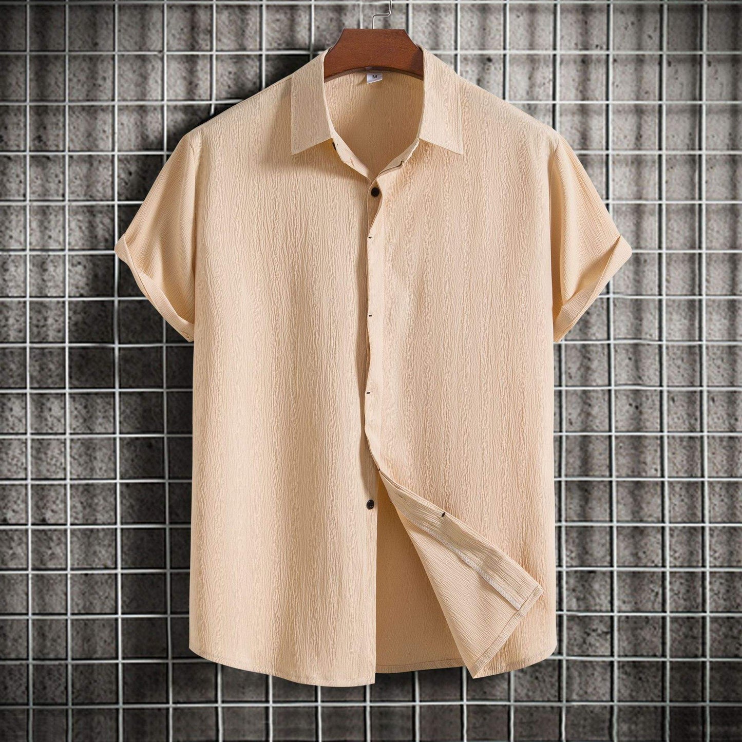 2025 Summer New Men's Short sleeved Shirt Loose Solid Button Short sleeved Lapel Top Cotton Linen Men's Shirt