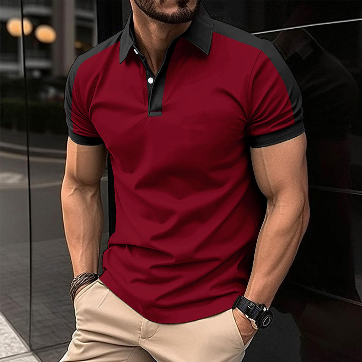 2025 Summer New Men's Casual Polo Shirt Fashion Lapel Button Business Color Matching Tops Outwear Short Sleeve T-shirt